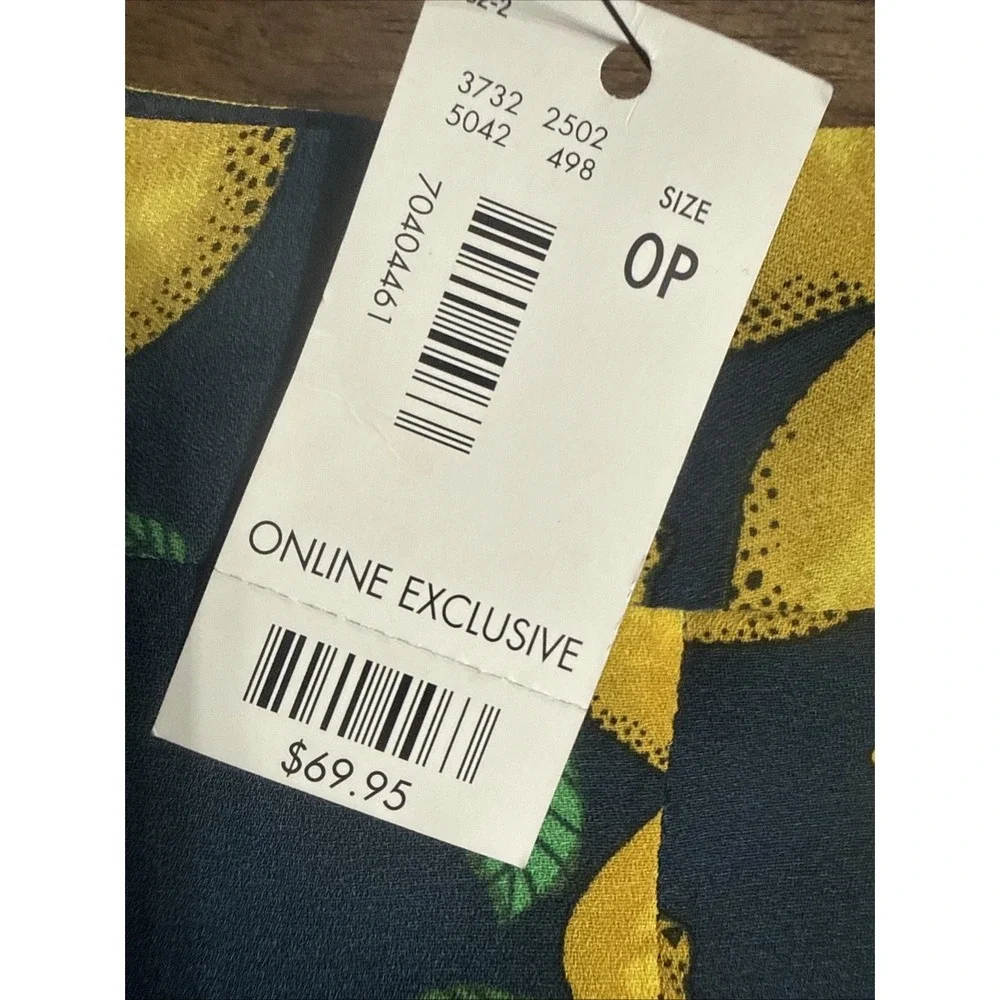 The‎ Limited Skirt Womens Sz 0 Petite Lemon Print Lightweight Pleated A-Line NWT